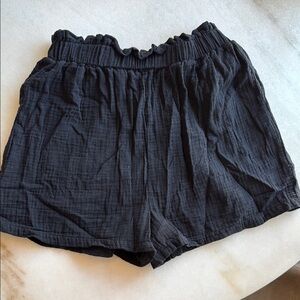 Women's Black Cotton Ruffled Shorts